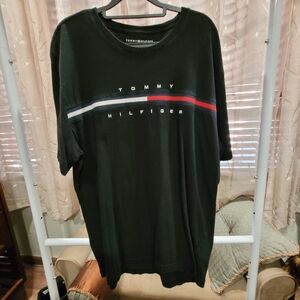 Tommy Hilfiger Black Tee with Red and Blue Accents
